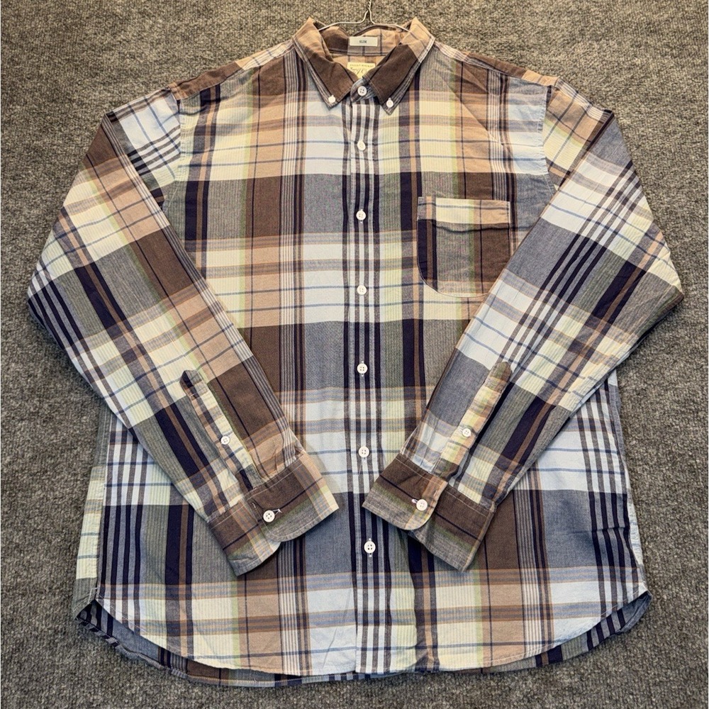 J.Crew Indian Madras Men's XL Plaid Shirt Slim Fit 100% Cotton Button Down